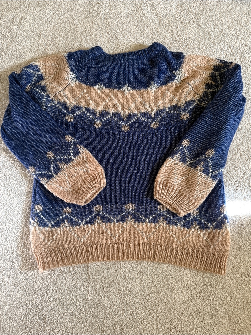 Source Unknown Navy and Beige Knit Cowl Sweater
